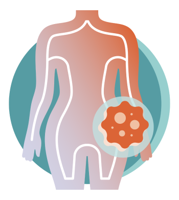 Illustration of a human body and a cell